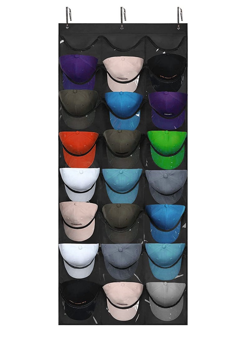 24 Pocket Baseball Hat Rack, Door and Wall Cap Organizer with Clear Deep Pockets Wall Mount Bag for Baseball Caps and Hats  - Image 4