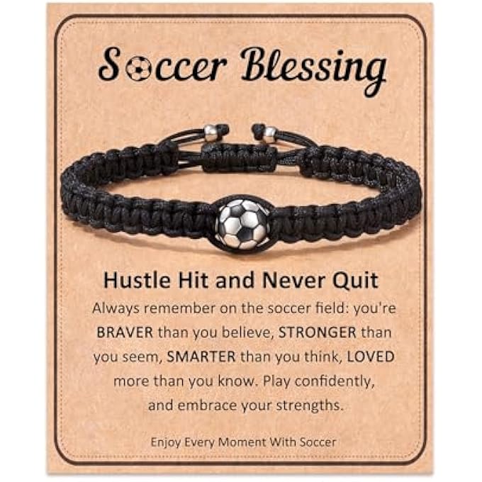 rayihni أساور كرة القدم للأولاد، قابلة للتعديل، سوار كرة القدم مع تعويذة، هدية رياضية لكرة القاعدة وكرة القدم للمراهقين، بطاقة هدية برسالة مخصصة، ملحقات رياضية للمراهقين لعشاق كرة القدم، اللاعبين - Image 2