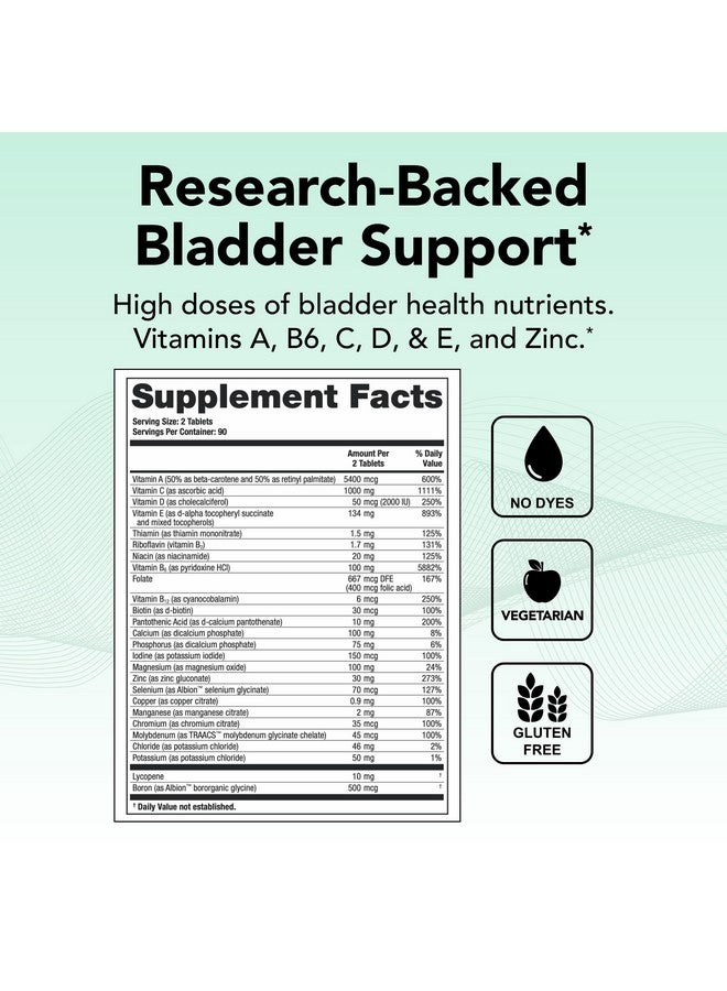 Theralogix Theralogix Bladder 2.2 Multivitamin & Multimineral Supplement - 90-Day Supply - Bladder Support Supplement for Men & Women - Vitamins A, C, D, E, Zinc & More - NSF Certified - 180 Tablets  - Image 2