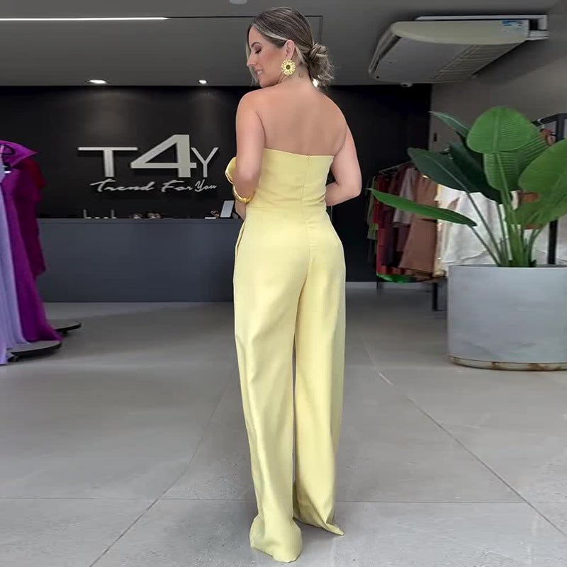 2025 Women'S Elegant Slimming Wide-Leg Jumpsuit With Bow Tie - Image 4