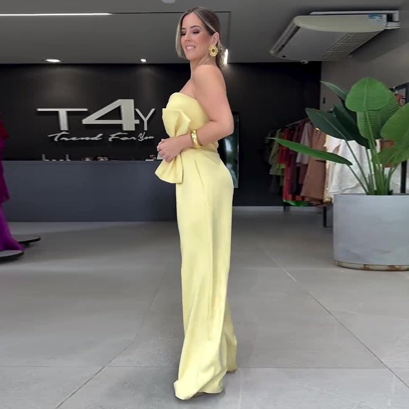 2025 Women'S Elegant Slimming Wide-Leg Jumpsuit With Bow Tie - Image 3