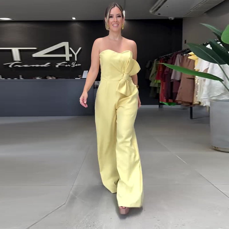 2025 Women'S Elegant Slimming Wide-Leg Jumpsuit With Bow Tie - Image 2