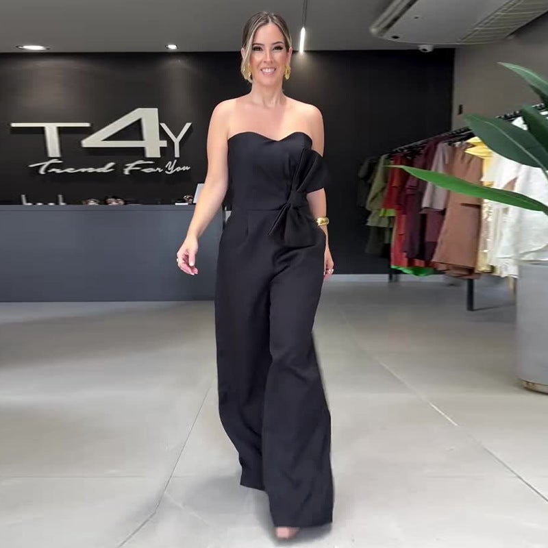 2025 Women'S Elegant Slimming Wide-Leg Jumpsuit With Bow Tie - Image 1