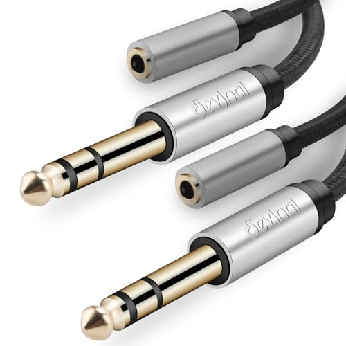 Devinal 1/4 inch to 3.5mm Female Headphone Extension Cable, 6.35mm to 3.5mm (1/8" inch) Female TRS Adapter, Quarter inch to Mini Jack Stereo Cord Converter Connector 1 feet/ 0.3M - 2 Pack - Image 1