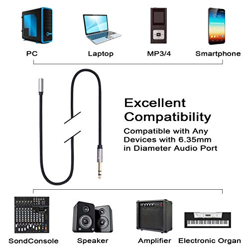 Devinal 1/4 inch to 3.5mm Female Headphone Extension Cable, 6.35mm to 3.5mm (1/8" inch) Female TRS Adapter, Quarter inch to Mini Jack Stereo Cord Converter Connector 1 feet/ 0.3M - 2 Pack - Image 3