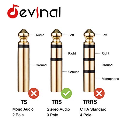 Devinal 1/4 inch to 3.5mm Female Headphone Extension Cable, 6.35mm to 3.5mm (1/8" inch) Female TRS Adapter, Quarter inch to Mini Jack Stereo Cord Converter Connector 1 feet/ 0.3M - 2 Pack - Image 5