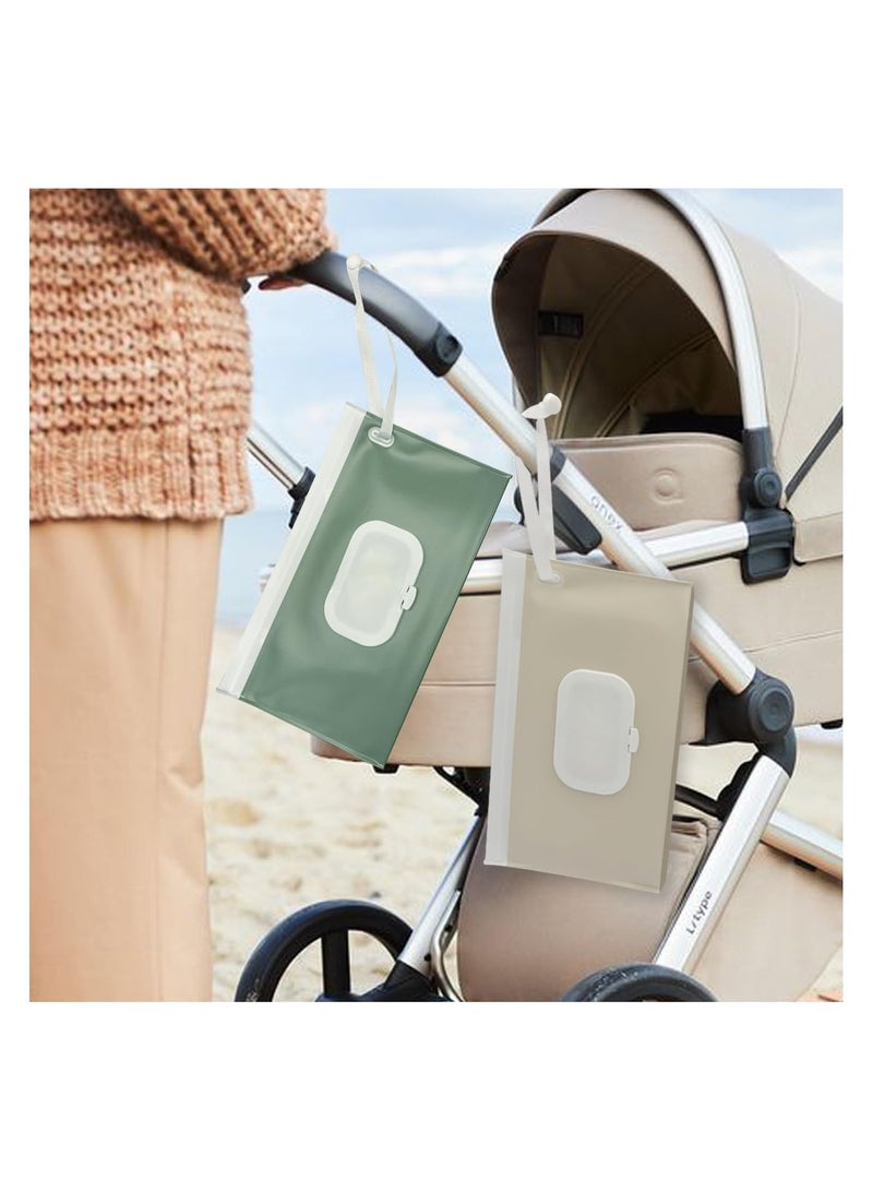 Wipe Dispenser,2-Pack Portable Refillable Wipe Container,Reusable Travel Baby Wipes Dispenser, Waterproof and Dustproof(Sage Green & Cream) - Image 2