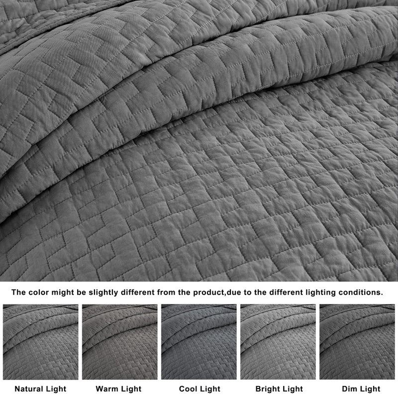 palassio Dark Grey 100% Cotton Quilt Queen Size Bedding Sets with 2 Pillow Shams, Textured Lightweight Soft Bedspread Shabby Chic Coverlet, Quilted Comforter Bed Cover for All Season, 3 Pieces - Image 2