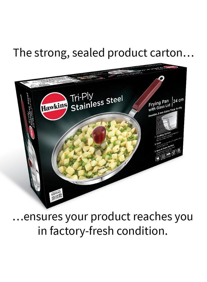 Hawkins 24 cm Frying Pan, Triply Stainless Steel Fry Pan with Glass Lid, Induction Frying Pan, Frypan, Silver (SSF24G) - Image 4