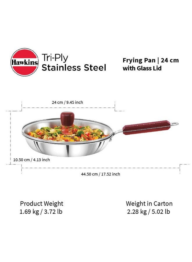 Hawkins 24 cm Frying Pan, Triply Stainless Steel Fry Pan with Glass Lid, Induction Frying Pan, Frypan, Silver (SSF24G) - Image 5