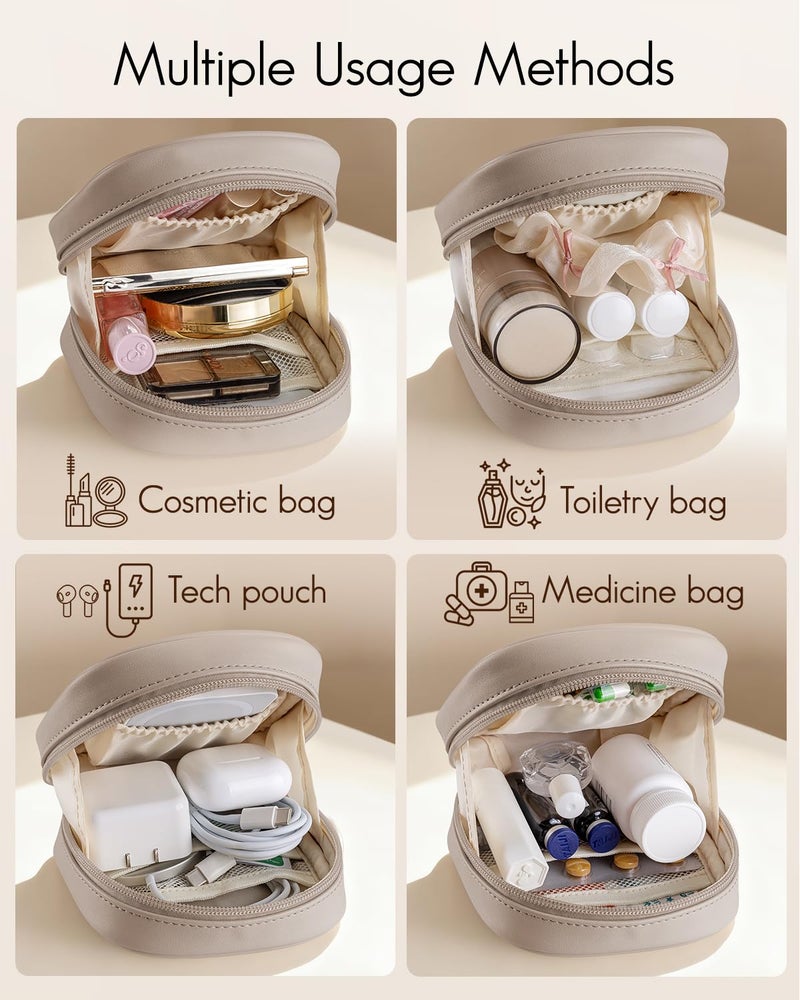 Vlando Mini Makeup Bag, Small Makeup Bag for Purse with Slip-in Pockets, Portable Travel Toiletry Bag with Zipper, Waterproof Make up Organizer Case for Women - Toffee - Image 3