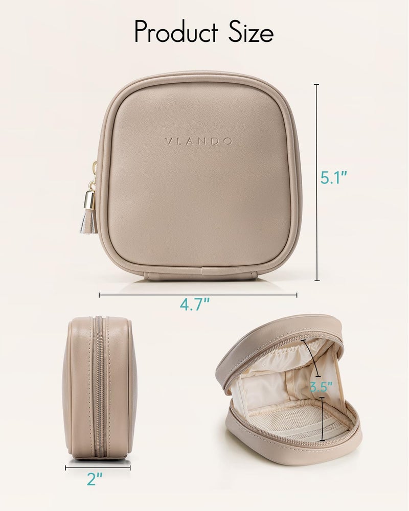 Vlando Mini Makeup Bag, Small Makeup Bag for Purse with Slip-in Pockets, Portable Travel Toiletry Bag with Zipper, Waterproof Make up Organizer Case for Women - Toffee - Image 5