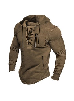 Generic 2024 Mens Spring And Autumn Hooded Solid Color Zipper Pocket Polo Shirt Sport Streetwear Gold-Stamped Fashion Casual Wear Brown 