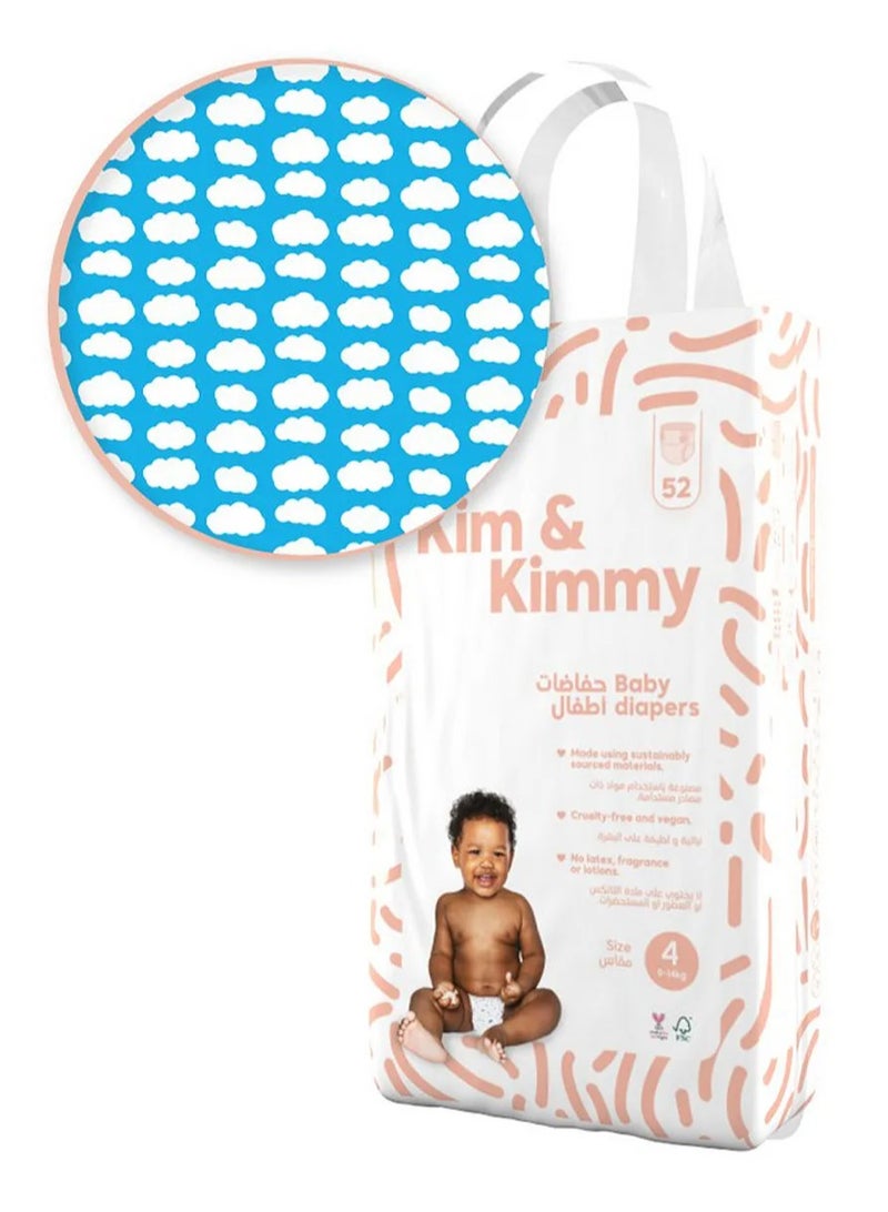 Kim & Kimmy Little Clouds Size 4 Tape Style Diapers, 52 Pieces, 9-14 kg, 12Hr Leak Protection
