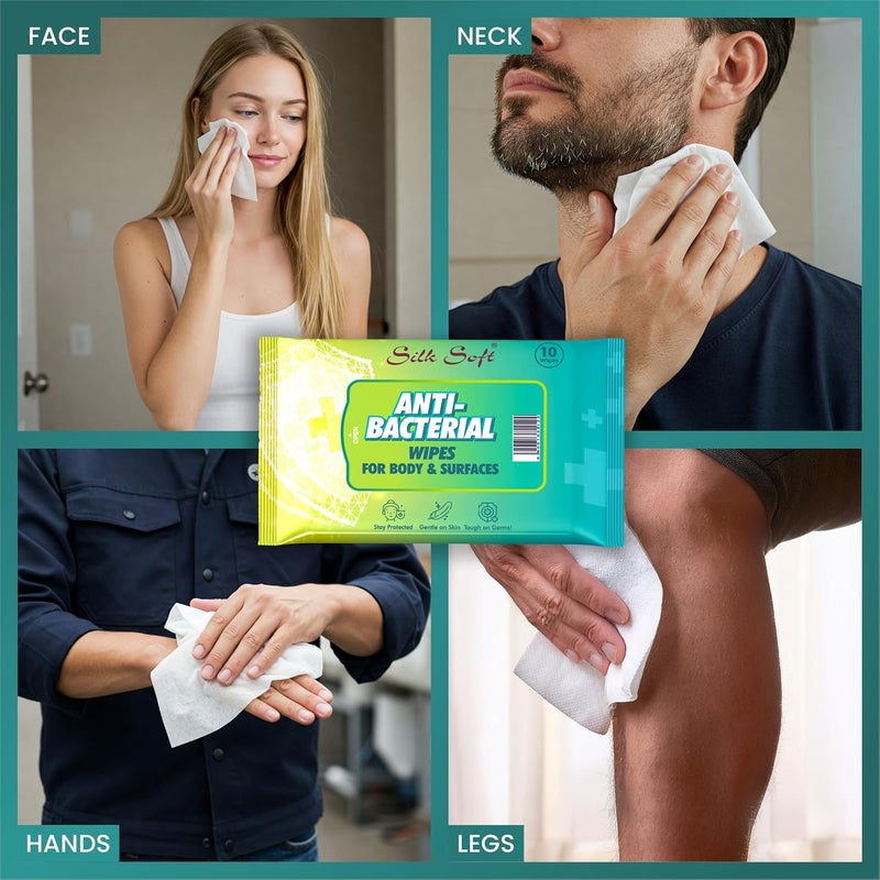 Silk Soft Antibacterial Wet Wipes – 40 Wipes (10 x 4 Travel Packs) | Kills 99% Germs, Alcohol-Free & Skin-Friendly | For Hands, Face, Surfaces & Travel Hygiene - Image 5