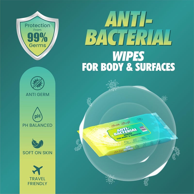 Silk Soft Antibacterial Wet Wipes – 40 Wipes (10 x 4 Travel Packs) | Kills 99% Germs, Alcohol-Free & Skin-Friendly | For Hands, Face, Surfaces & Travel Hygiene - Image 4