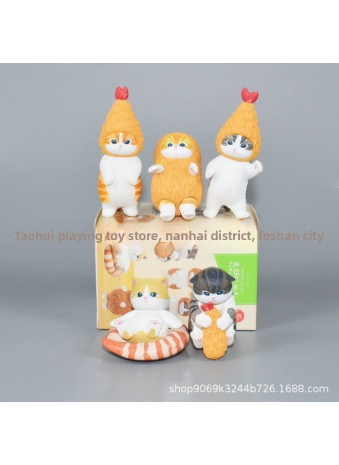 Tide Play Blind Box Tempura Fried Shrimp Cat Fusandi Cat Hanging Gashapon Doll Grab Machine Box Egg-Color:5 Types Of Tianpu Luo Fried Shrimp Cat Blind Boxes