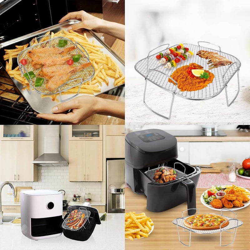 Duomama Square Stainless Steel Air Fryer Rack - Reusable Skewer Holder for Oven, BBQ, Kitchen - Durable Baking & Grilling Accessory - Image 2