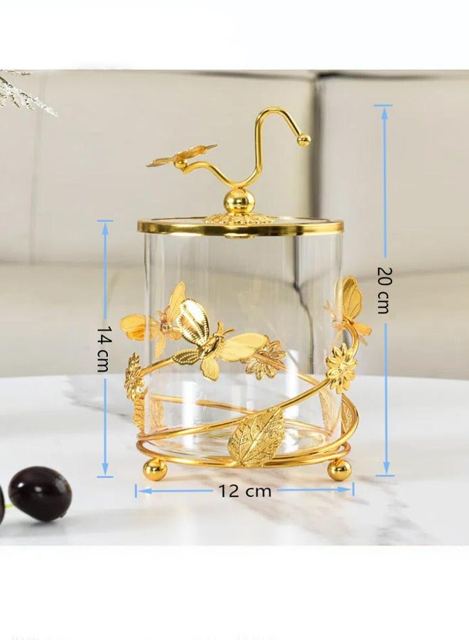 علبة حلوى عتيقة مع مقبض فراشة، علبة مسكّر مجفف، علبة شاي، وعاء تخزين شفاف - Image 3