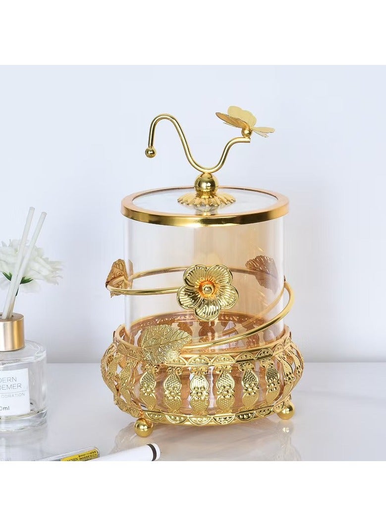 علبة حلوى عتيقة مع مقبض فراشة، علبة مسكّر مجفف، علبة شاي، وعاء تخزين شفاف - Image 2