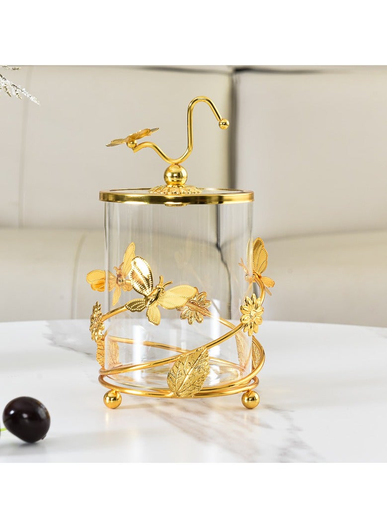 علبة حلوى عتيقة مع مقبض فراشة، علبة مسكّر مجفف، علبة شاي، وعاء تخزين شفاف - Image 1