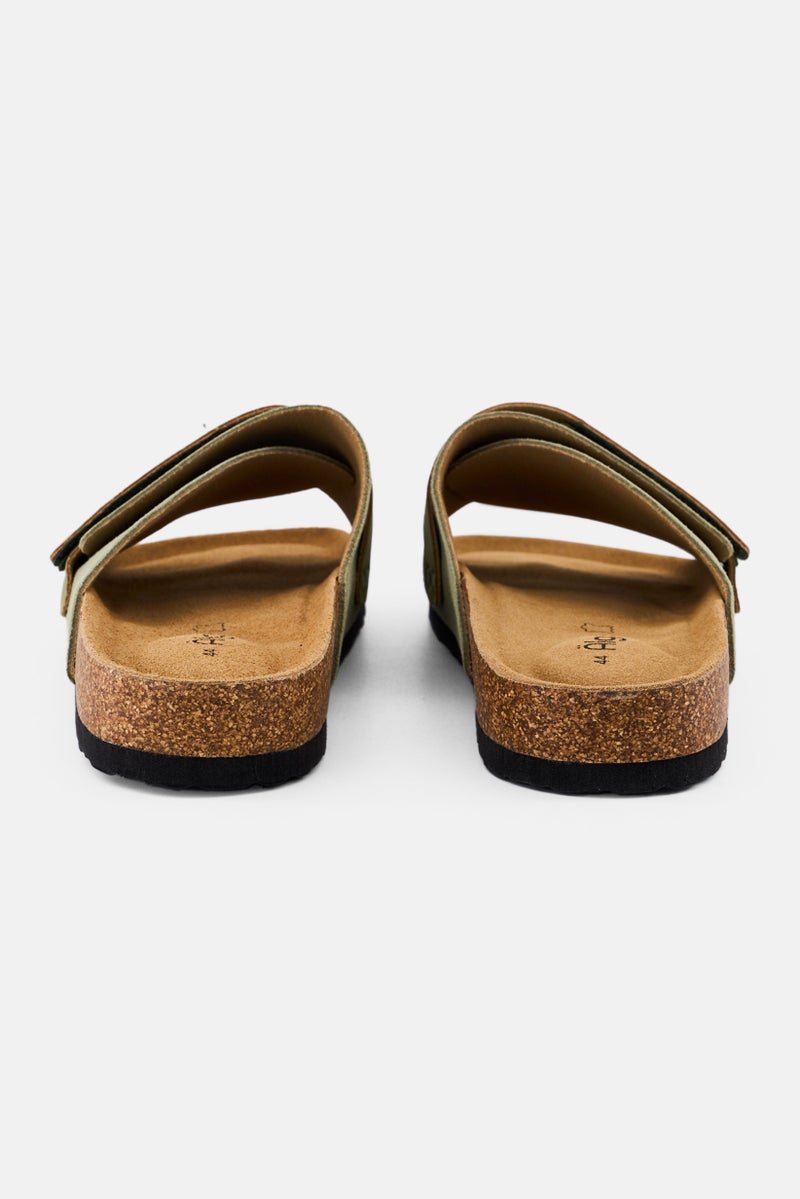 Algspar Men Velcro Closure Cork Sandals, Faded Olive - Image 2