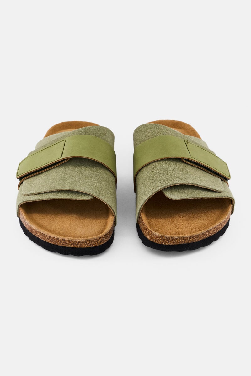 Algspar Men Velcro Closure Cork Sandals, Faded Olive - Image 4
