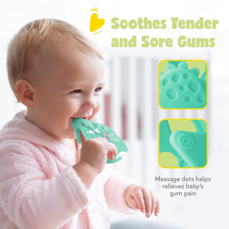 ashtonbee Dinosaur Baby Teething Toys, Textured Sensory Toys for Babies, Lightweight Soft Baby Sensory Toys, BPA-Free Silicone Infant Teething Toys, 0-18 Months, Teething Baby, Easy to Clean - Kiwi Green - Image 4