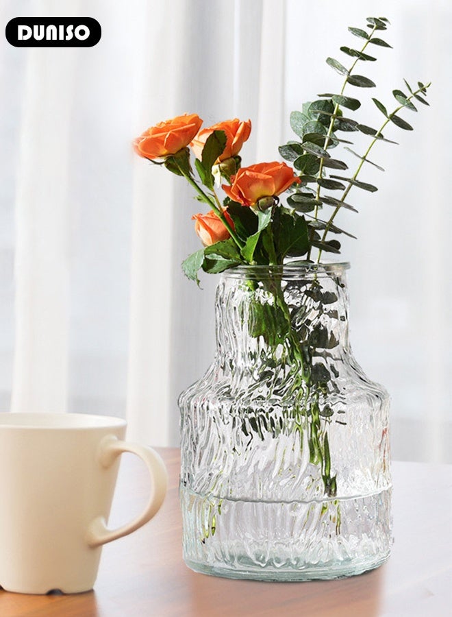 DUNISO مزهرية زجاجية منقوشة مزهرية زجاجية شفافة مزهرية شفافة للزهور مزهرية باقة عصرية لتزيين المنزل مكتب هدية زفاف طاولة طعام حفلة - Image 4