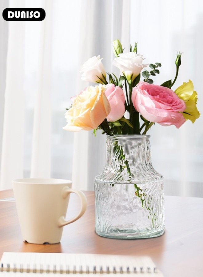 DUNISO مزهرية زجاجية منقوشة مزهرية زجاجية شفافة مزهرية شفافة للزهور مزهرية باقة عصرية لتزيين المنزل مكتب هدية زفاف طاولة طعام حفلة - Image 5
