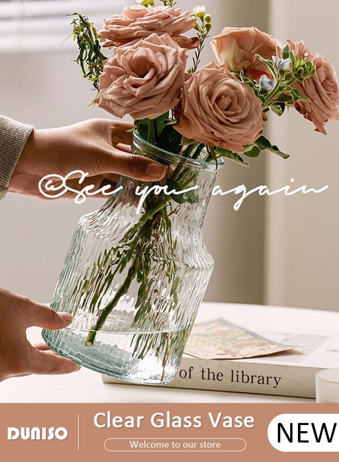 DUNISO مزهرية زجاجية منقوشة مزهرية زجاجية شفافة مزهرية شفافة للزهور مزهرية باقة عصرية لتزيين المنزل مكتب هدية زفاف طاولة طعام حفلة - Image 1