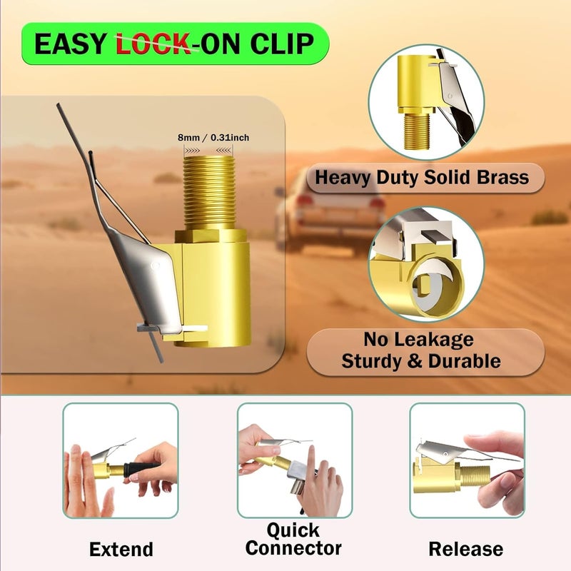 M4CQSBLE HIYITKS Tire Air Chuck with Clip Adapter, Heavy Duty Brass Locking Tire Inflator Air Chuck Adapter Connect, 2 Pack No Leakage Tire Chucks for Inflator Compressor Pump Connect Accessories Tool - Image 4
