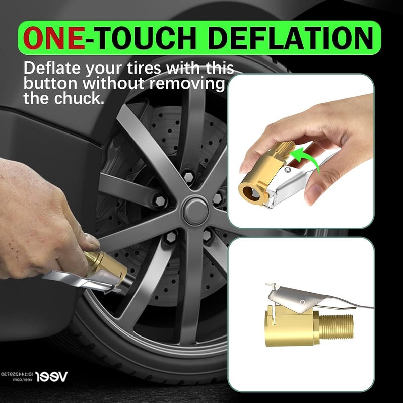 M4CQSBLE HIYITKS Tire Air Chuck with Clip Adapter, Heavy Duty Brass Locking Tire Inflator Air Chuck Adapter Connect, 2 Pack No Leakage Tire Chucks for Inflator Compressor Pump Connect Accessories Tool - Image 5