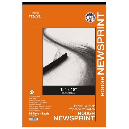 PRO ART 12-Inch by 18-Inch Rough Newsprint Paper Pad, 12-inch x 18-inch, 50 Sheet Tape Bound Pad (0220-05) - Image 1