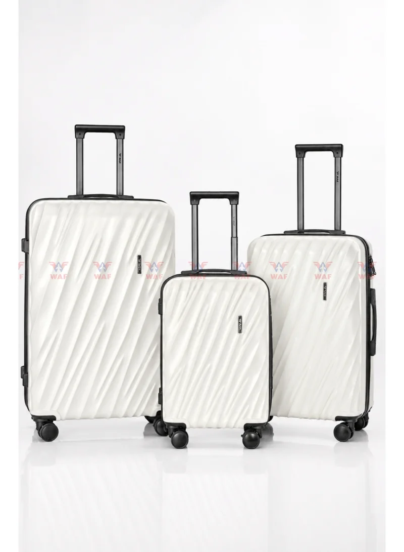 WAF Luggage Set 20 24 28 Inch WAF WAVE 3 Piece  ABS & Polycarbonate Hard Shell Suitcase with TSA Lock and 360 Spinner Wheels Silver