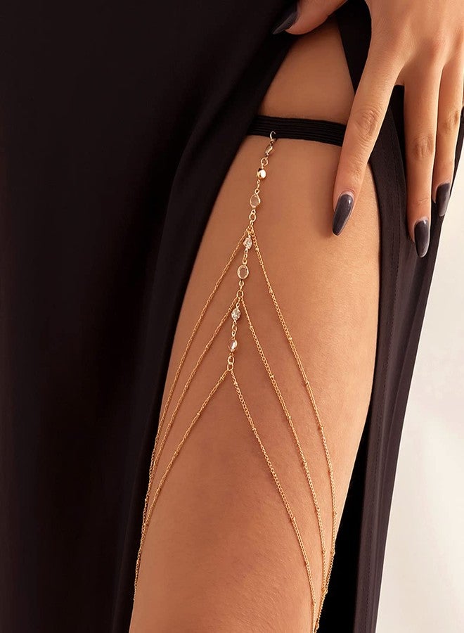 Aaishwarya Elegant Thigh Chain for Women and Girls | Stylish Rhinestones Body Jewelry | Leg Chains | Body Chain for Parties & Events (Gold) - Image 2