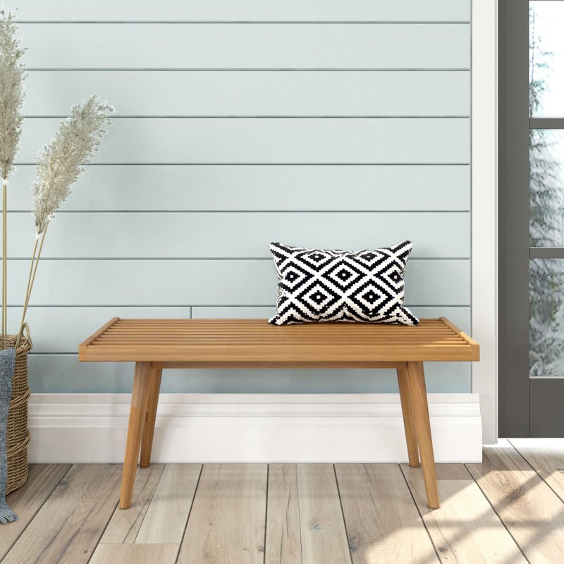 Plank+Beam Entryway Bench, Wooden End of Bed Bench for Bedroom, Mid-Century Modern Square Bench for Hallway, Living Room, Indoor, Porch, 41.25", Pecan - Image 1
