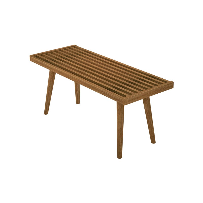 Plank+Beam Entryway Bench, Wooden End of Bed Bench for Bedroom, Mid-Century Modern Square Bench for Hallway, Living Room, Indoor, Porch, 41.25", Pecan - Image 3