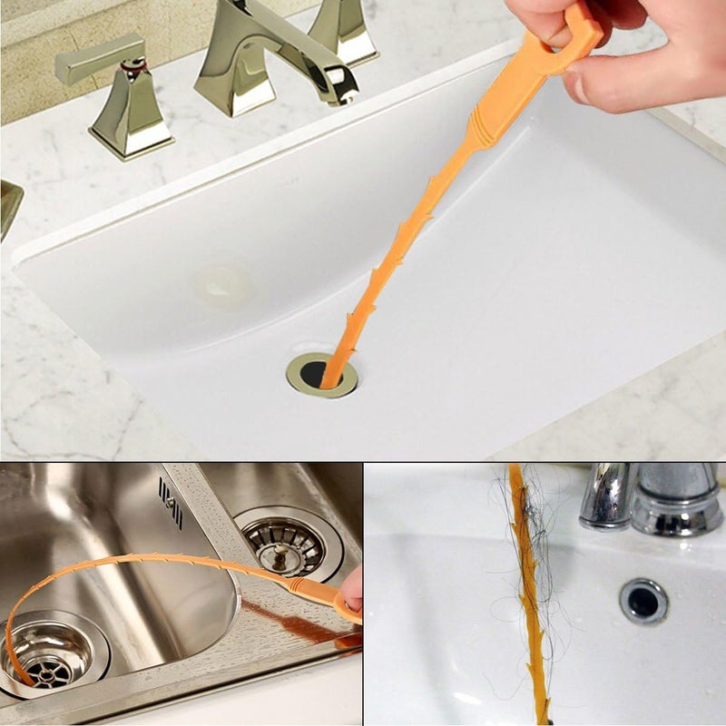 Omont 6 Pack Drain Hair Remover, 24 Inch Flexible Sink Snake Tool for Clogged Pipes and Tubes, Orange Drain Cleaner - Image 2