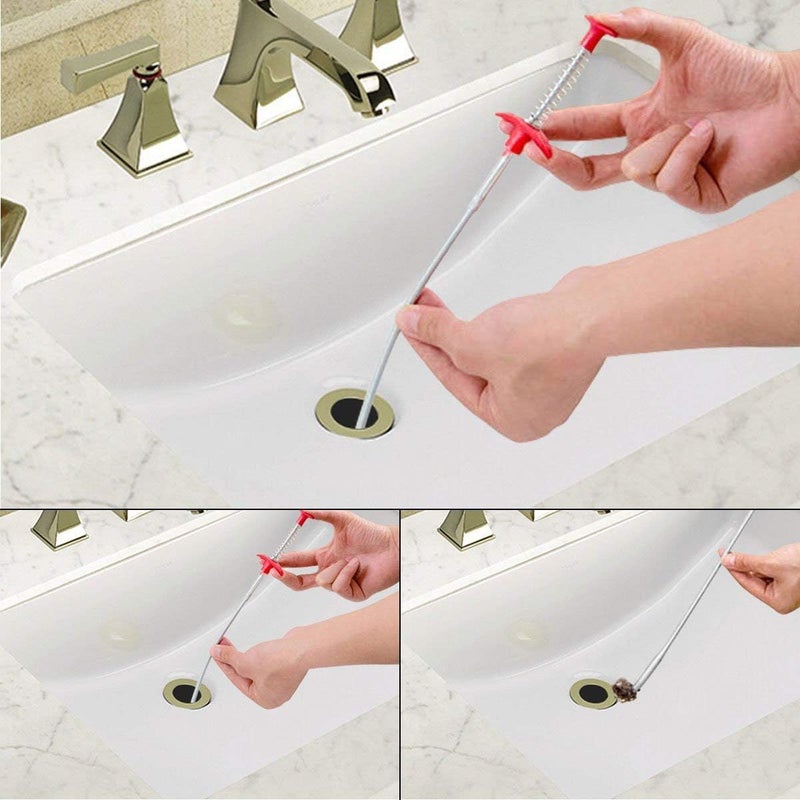 Omont 6 Pack Drain Hair Remover, 24 Inch Flexible Sink Snake Tool for Clogged Pipes and Tubes, Orange Drain Cleaner - Image 5