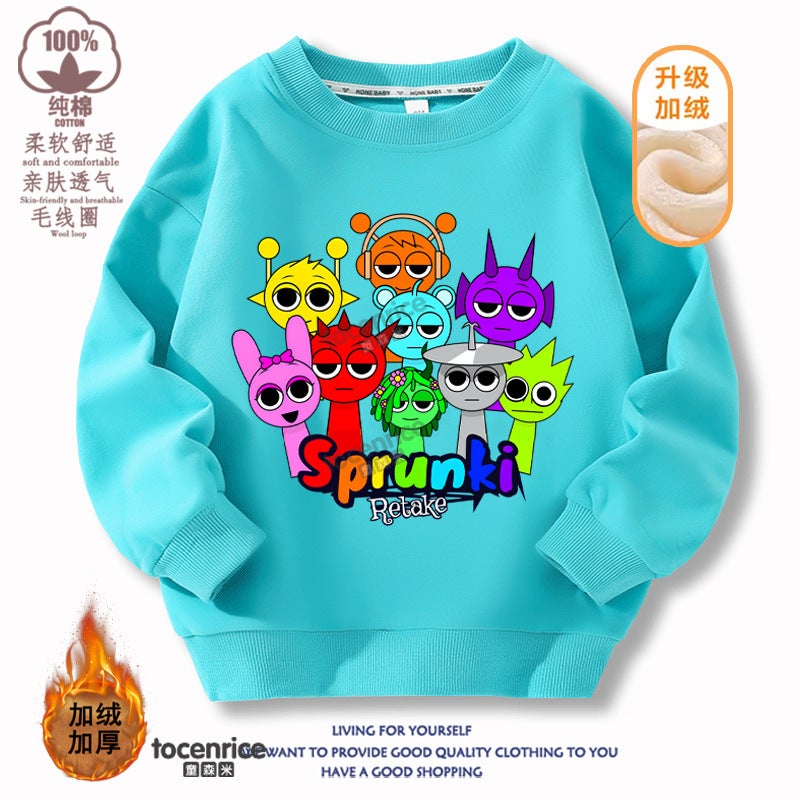 Children'S Sweater Sprunki Rhythm Box Peripheral Clothes Round Neck Cotton And Velvet Top Children'S Clothing - Image 2