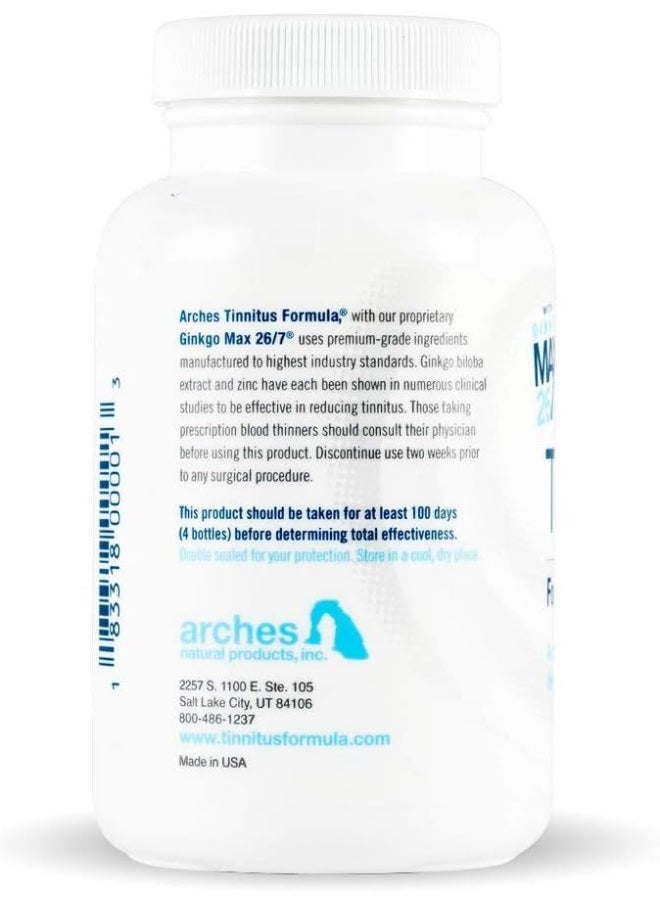 Arches Tinnitus Formulas Arches Tinnitus Formula Now With Ginkgo Max 26/7 Natural Tinnitus Treatment For Relief From Ringing Ears 100 Count Bottle 25 Day Supply  - Image 2