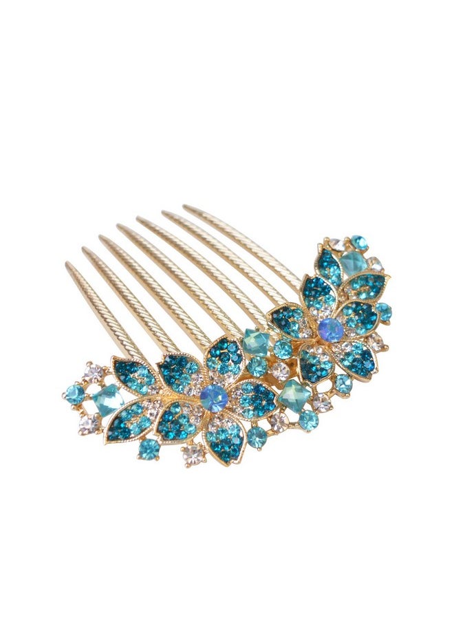 Sankuwen Sankuwen Women Rhinestone Inlaid Flower Hair Comb Hairpin Barrette Accessory,Also Perfect Mother's Day Gifts for Mom (Blue)  - Image 4