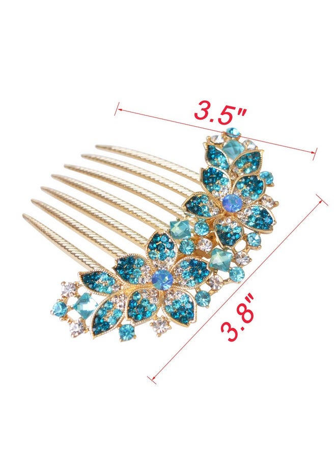 Sankuwen Sankuwen Women Rhinestone Inlaid Flower Hair Comb Hairpin Barrette Accessory,Also Perfect Mother's Day Gifts for Mom (Blue)  - Image 3