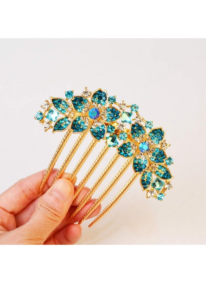 Sankuwen Sankuwen Women Rhinestone Inlaid Flower Hair Comb Hairpin Barrette Accessory,Also Perfect Mother's Day Gifts for Mom (Blue)  - Image 2