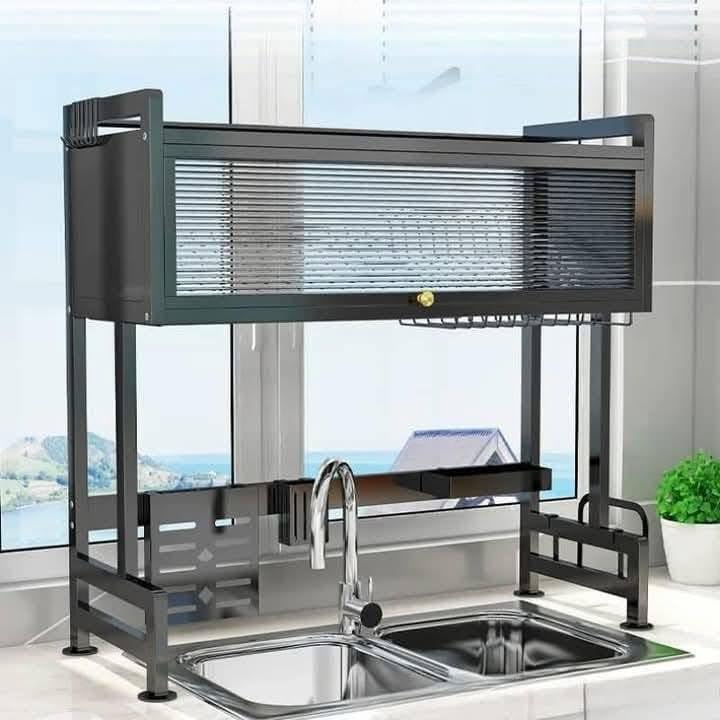 Metal Kitchen Organizer Over The Sink 85x85cm Rust Proof | Holds Plates & Cups, Knife & Spoon Holder, Cutter Organizer, Stainless Paint, Large Storage Capacity - Image 1