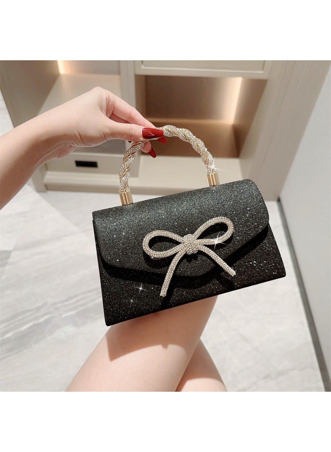 High-end Banquet Bag Dress All-match European And American Hand Bag Crossbody Socialite Fashion Diamond Bow Chain Bag-Color:421 Gold - Image 3