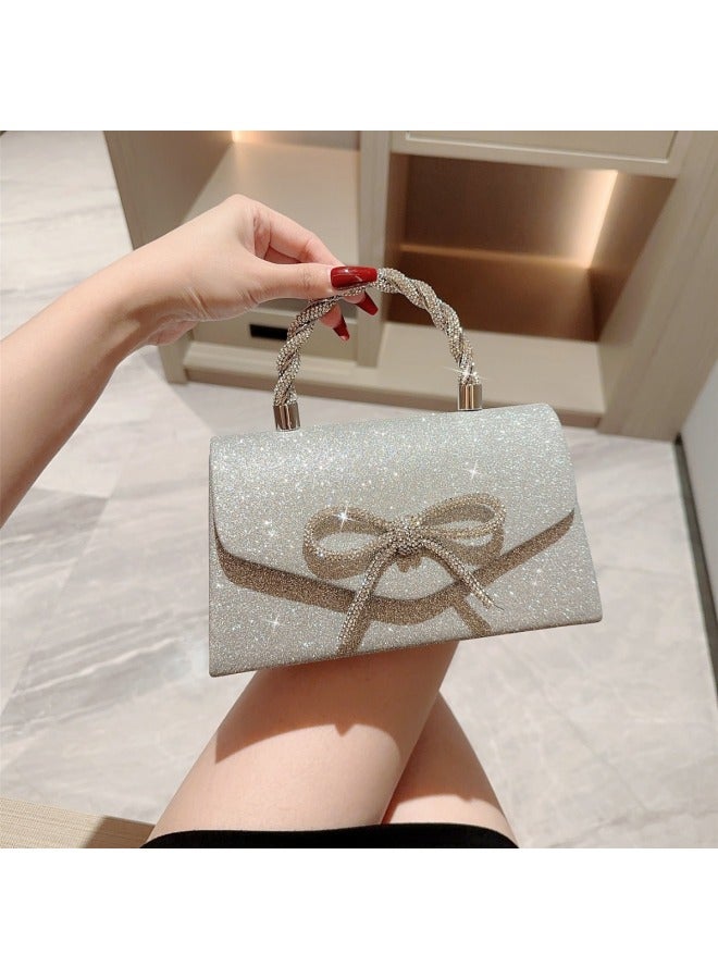 High-end Banquet Bag Dress All-match European And American Hand Bag Crossbody Socialite Fashion Diamond Bow Chain Bag-Color:421 Gold - Image 1