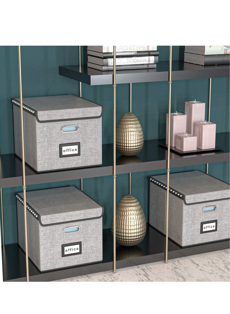 Excefore Portable File Organiser Box with Lid, Collapsible Linen Hanging Filing Storage Boxes with Plastic Slide, Decorative Home/Office Filing System for File and Folders Storage (Grey) - Image 4