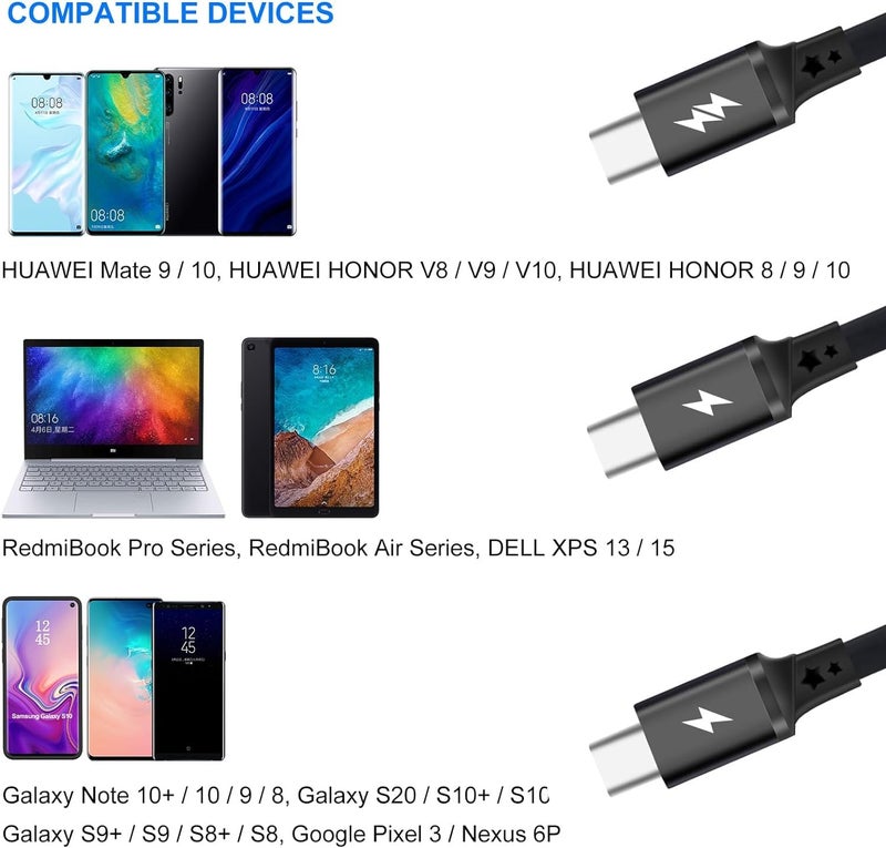 كابل شحن سريع من نوع USB Type C قابل للسحب [3.3 قدم، 3 قطع]، كابل شاحن من USB A إلى C، كابل شحن متزامن للبيانات QC 3.0 مع 3 منافذ USB C، مناسب لهاتف Phone 15 Pro Max Plus و Pad Pro و Galaxy S23 (أسود) - Image 4